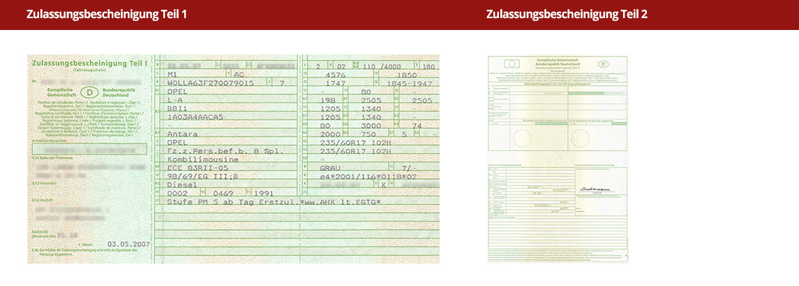 Zulassungsbescheiniigung Teil 1 und Teil 2