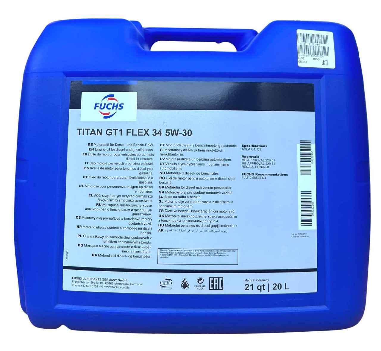 Fuchs Titan GT1 Flex 34 5W-30 20 Liter