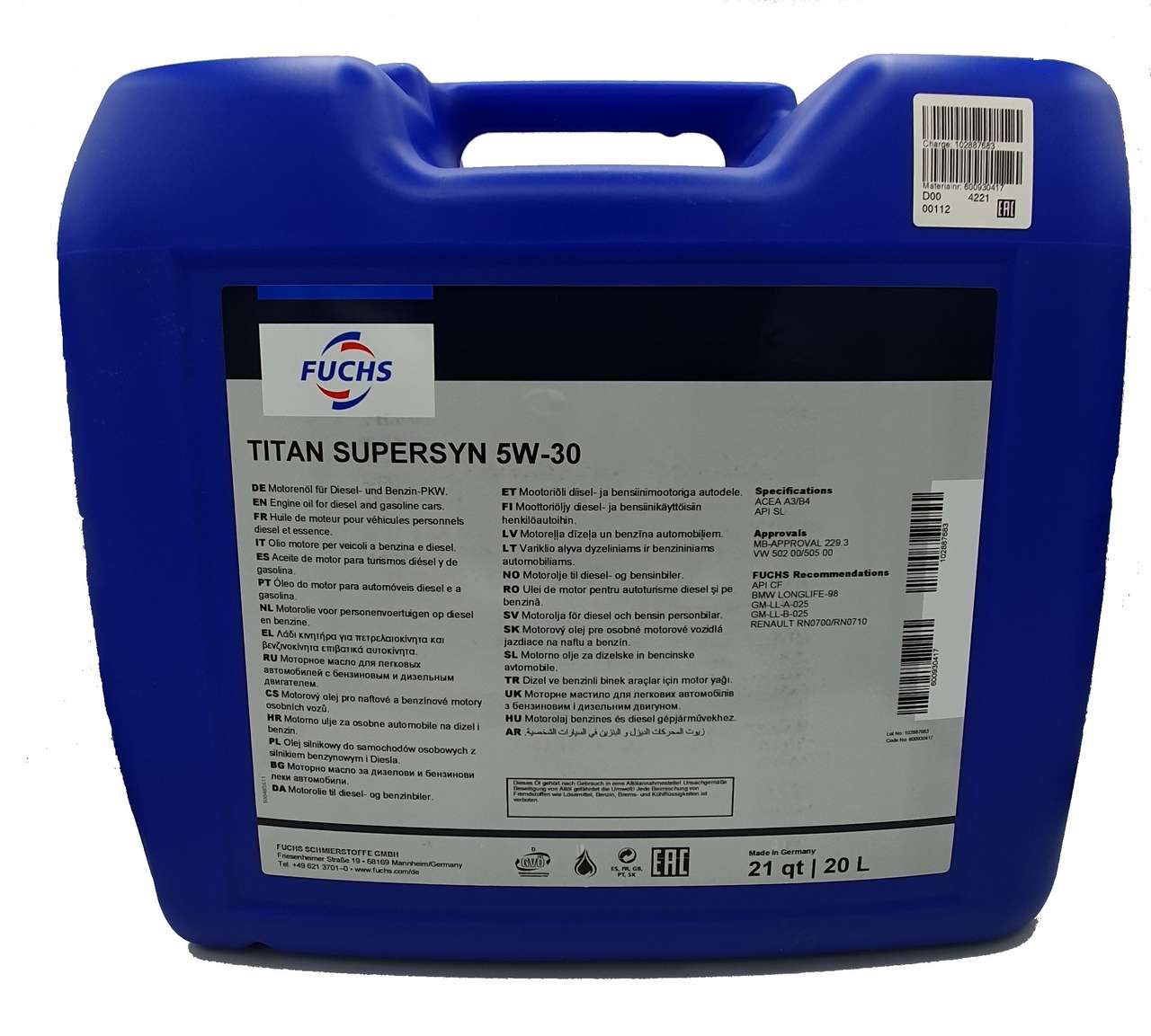 Fuchs Titan Supersyn 5W-30 20 Liter